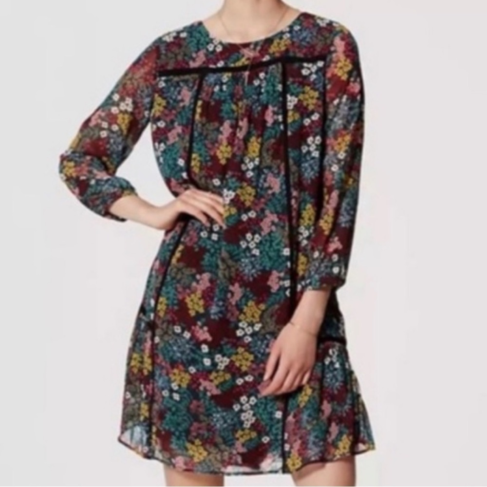 LOFT Outlet Multicolor Floral Long Sleeve Dress